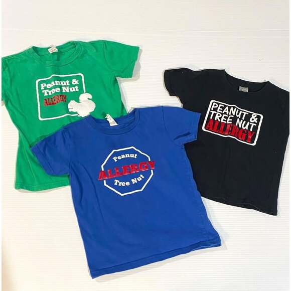 size 4/4T child/kids Peanut Tree Nut Allergy alert tee t-shirt lot of 3 boys/gir - Picture 1 of 8